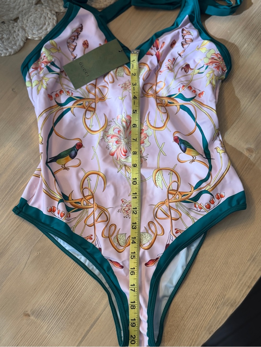 Gucci Pink Floral One-Piece with Dark Green Trim - Picture 3 of 4